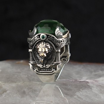 925 Sterling Silver Black Zircon Stone Lion Head Motif Men Ring