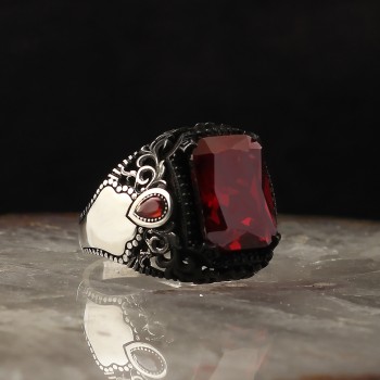 925 Sterling Silver Moon Stone Handmade Square Men Ring