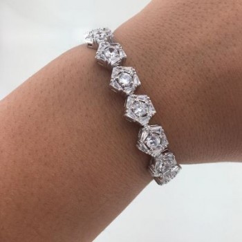 Gold Plated 925K Silver Tennis Cz Diamond Flower Bracelet