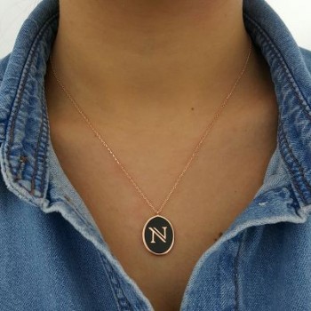 Rose Gold P. 925K Sterling Silver Initial Letter N Necklace