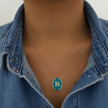 Rose Gold P. 925K Sterling Silver Initial Letter R Necklace