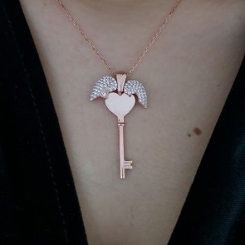 Rose Gold Plated 925K Silver Wings Heart Personalized Necklace