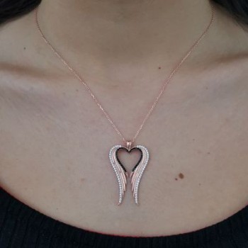Rose Gold Plated 925K Silver Wing Heart Necklace