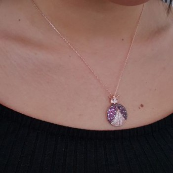 Rose Gold Plated 925K Silver Ladybug Personalized Necklace