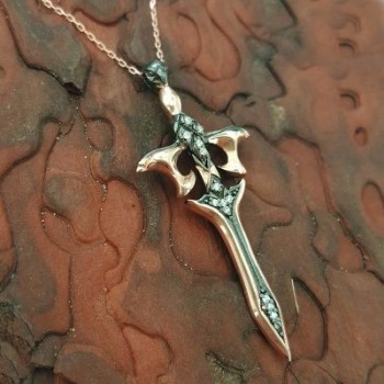 Rose Gold Plated 925K Silver Sword Eagle Head Men Necklace