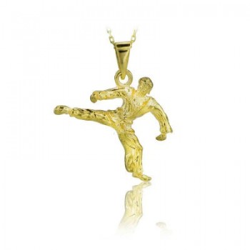 Sterling Silver Gold P. Karate & Taekwondo Charm Pendant Necklace
